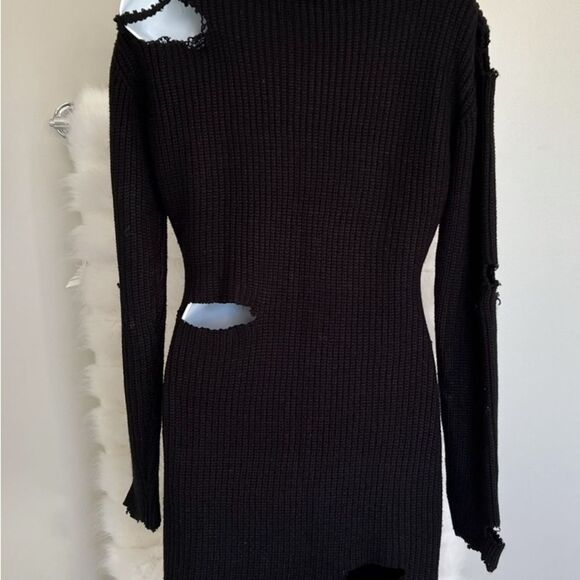 Black Knit Distressed Sweater Dress (S) - Picture 1 of 11